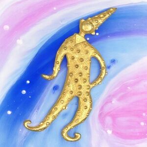 Vintage Clown Brooch Tie Rack Ltd London England 1980’s Gold